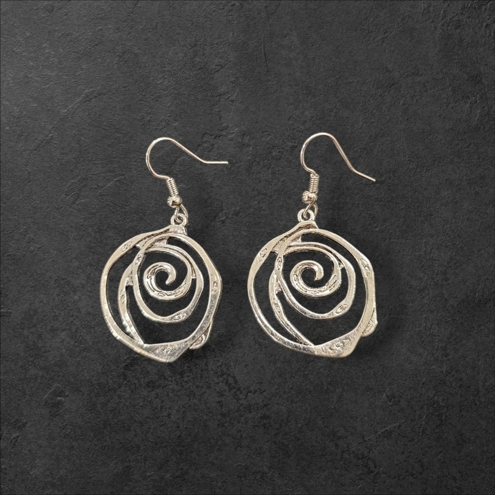 Circle Spiral Silver Plated Dangle Earrings